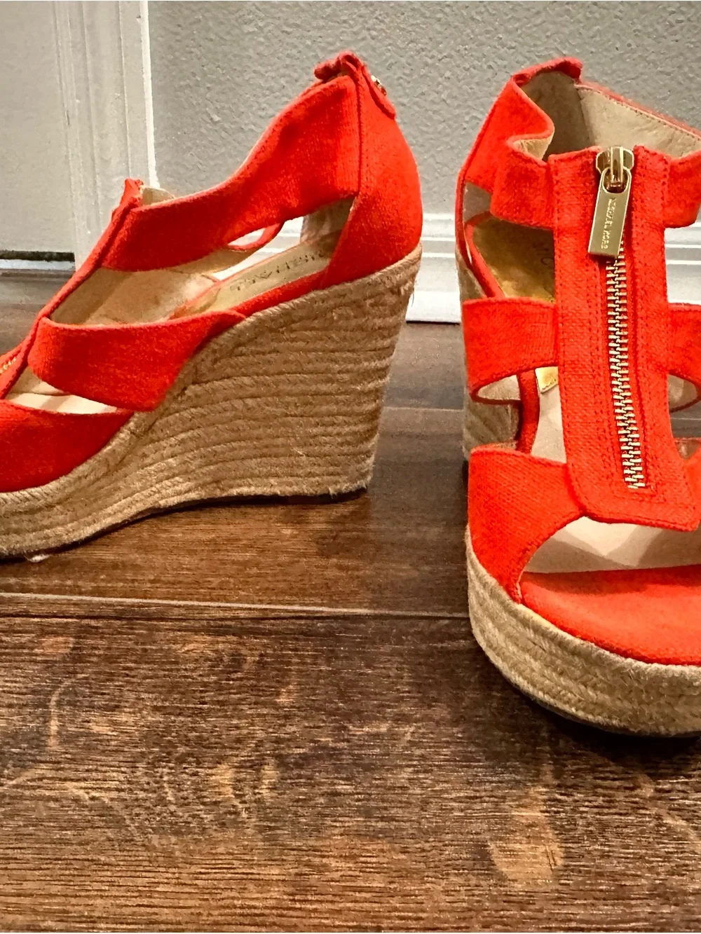 Michael Kors -Damita Women's Orange Zip-Front Espadrille Wedge Sandals 7 1/2